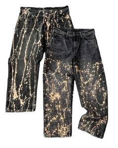 Jean en denim délavé pour homme, 100% coton de haute qualité, coupe oversize ample à jambe évasée, taille haute, style Hip Hop, écologique, avec service OEM/ODM - Product Image 1