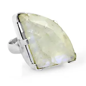 Silver Moonstone <b>Statement</b> <b>Ring</b> for Women Trendy Religious Inlay Gemstone Jewelry with Rose Gold and Gold Plating Gift - Product Image 1