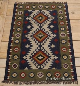 Kilim Dhurrie Handwoven Weave Pure Handmade Both Side Usable Multicolor Washable Area Kilim Rug, Woven Indian Dhurrie - Etsy - Product Image 2