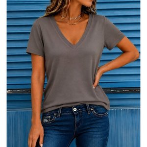 Women'<b>s</b> Short-Sleeved V-Neck Viscose <b>Blouse</b>, 35461 - Coffee with Milk - Product Image 3