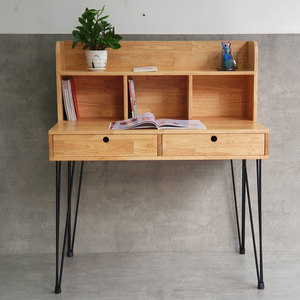 Solid Wood 100x60x115cm Computer Desk with Integrated Bookshelf and Modern Hairpin <b>Iron</b> Legs BD68109 for Bedroom or Hotel - Product Image 6