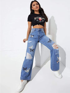 Nuevos Jeans de Mezclilla para Mujer, Estilo Vintage, Cintura Media, Verano, Ajuste Regular, Transpirables, Ecológicos, de Secado Rápido, Rotos, Largos - Product Image 5
