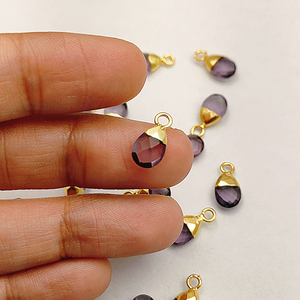 Wholesale Supplier Rhodium/Gold Plated Copper Amethyst Gemstone <b>Pendant</b> 6x9mm Purple Stone <b>Birthstone</b> Charm for Jewelry Making - Product Image 5