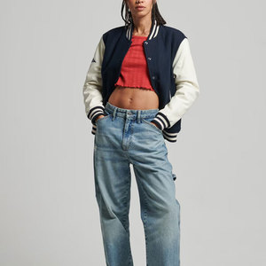 Chaqueta universitaria de cuero de manga larga para mujer de calidad superior recién llegada lona económica con procesamiento de punto - Product Image 3