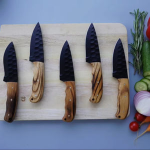 Ensemble de couteaux de chef professionnels, forgés à la main en acier au carbone, 5 pièces, manche en bois octogonal, ambidextre, durable, léger - Product Image 1