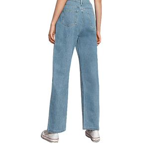 Alta calidad mujeres media cintura encaje hasta suelta Casual Streetwear recto Jeans pantalones de mezclilla Vintage 100% algodón transpirable lavable - Product Image 6