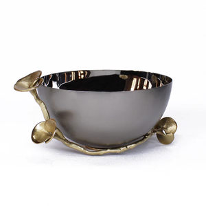 Modern Home Decor Metal Serving Bowls with Gold <b>Flowers</b> Round Fruit Bowls Steel Salad Bowls for Diwali - Product Image 5