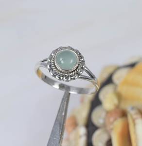 Venta al por mayor 925 anillo de plata esterlina elegante Simple Aqua Calcedonia forma redonda piedra preciosa Vintage joyería fina de precio de fábrica - Product Image 1