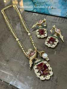 Ensemble de Boucles d'Oreilles Collier en Moissanite de Haute Qualité Ethnique en Plaqué Or pour Femme, Cadeau de Fiançailles de Mariage Traditionnel - Product Image 1