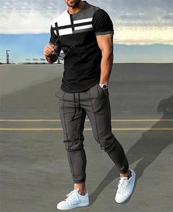 Men's Casual Sportswear 2-Piece Set O-Neck T-<b>Shirt</b> & Fleece Pant Winter Streetwear Short Sleeve Tracksuit - Product Image 6