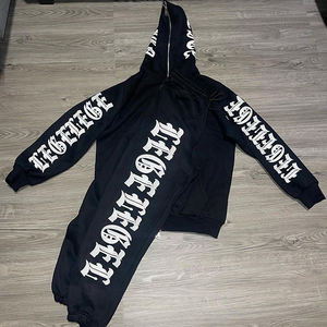 Conjunto de Sudadera con Capucha y Pantalones Deportivos para Mujer, Estampado Personalizado, Tallas Grandes, Lavado Ácido, Estilo Vintage, Y2K, Patchwork, Efecto Desgastado, Streetwear, Efecto Descolorido por el Sol - Product Image 1