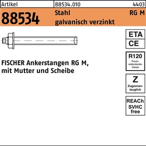 Varilla de Anclaje Fischer R 88534 con Tuerca y Arandela RG M24x400 de Acero, 10 Piezas - Product Image 1