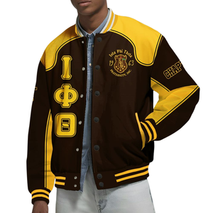 Iota Phi Theta 1963 Fraternity Letterman <b>Jacket</b> Greek <b>Life</b> Varsity Brown Gold Apparel Premium Collegiate Outerwear - Product Image 4