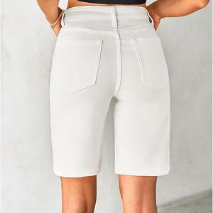 Pantalones Cortos de Mezclilla Bermuda Casuales de Cintura Alta para Hombre y Mujer, Lavado Azul Bahía, Entrepierna de 10 Pulgadas, Mezcla de Algodón Elástico Transpirable, Largo hasta la Rodilla - Product Image 5