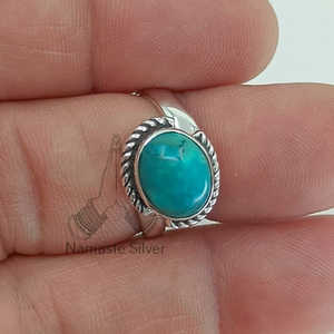 Turquoise Gemstone <b>Ring</b> Handmade Boho <b>Statement</b> Sterling <b>Silver</b> Jewelry Rhodium for Birthday Anniversary Wedding Christmas Gift - Product Image 3