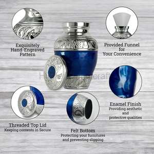 Set of 4 Handcrafted <b>Mini</b> Metal <b>Urns</b> with Velvet Case Pouches <b>for</b> Family Pets Cremation Funerals-Premium Funeral Supplies - Product Image 3