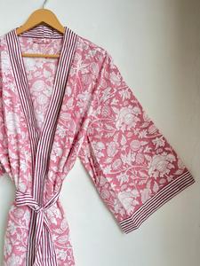 Vestido de algodón con estampado floral hecho a mano Indian Resort Wear Cover Up Kimono de algodón Robe Dressing Block Print Bata de dama de honor - Product Image 5