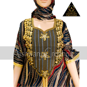 Abaya Africana y de Oriente Medio, Caftán Estampado de Rayón, Tejido Holgado con Cordón, Encaje Dorado, Pañuelo, Colores Duraderos, Transpirable, Mayorista OEM - Product Image 6