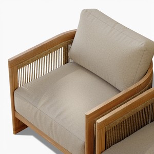 Canapé de salon contemporain en teck massif moderne, chaise avec coussin en tissu tissé en corde, design ergonomique écologique pour hôtel - Product Image 4
