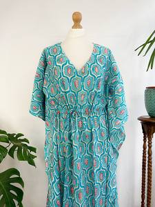 Pur coton caftan indien bloc imprimé été Kimono Floral plage couverture/confortable maternité - Product Image 2