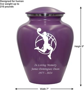 Urna de cremación de jugador de baloncesto, urna funeraria personalizada para adultos humanos para amantes del baloncesto, urna personalizada púrpura, tamaño personalizado - Product Image 3