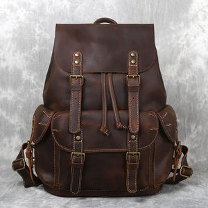 Large Capacity Genuine Leather Backpack <b>for</b> Men Waterproof Reusable Custom Logo Zipper <b>for</b> Business Travel <b>Laptop</b> Compartment - Product Image 3