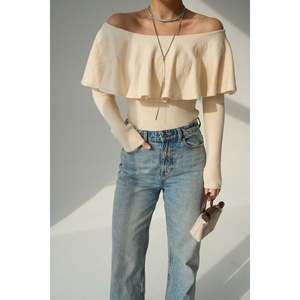 Pull à col plissé vanille - Product Image 1