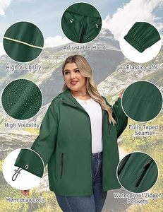 Chaqueta Cortavientos con Capucha de Lona Verde Sólida, Unisex, Talla Grande, Cierre Frontal con Cremallera, Impermeable, Transpirable, Estilo Urbano, Verano - Product Image 2