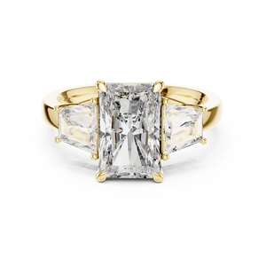 Anillo de Compromiso de Diamante de Corte Radiante de Lujo, Chapado en Oro de 14k, Tres Piedras, Trapecio Lateral, Joyería de Boda para Mujer - Product Image 6