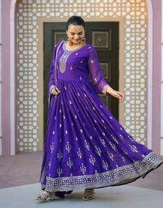 Vestido Largo Anarkali de Alta Calidad Inspirado en Bollywood, Estilo Tradicional, Diseñador, Dupatta, Salwar, Vestido Largo de Georgette, Modal y Viscosa - Product Image 3