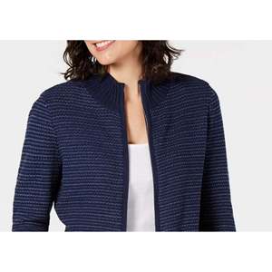 Cardigan Lungo e Casual da Donna Karen Scott Blu Navy con Stampa Texturizzata e Chiusura a Zip in Acrilico Taglia Small per l'Autunno - Product Image 2