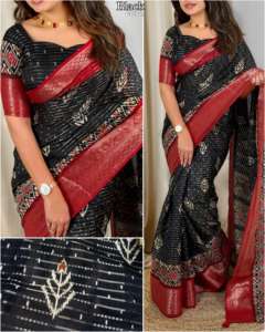 Incroyable dernière tenue de créateur haute sur demande mousseline de coton Zari Jacquard Saree Blouse avec imprimé Zari tissage travail à vendre - Product Image 5