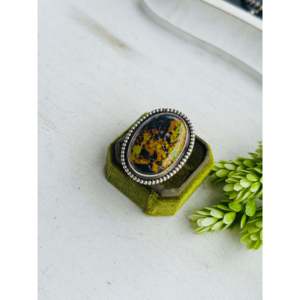 Navajo-Made Black Jack Turquoise & Sterling <b>Silver</b> <b>Ring</b> Vintage <b>Statement</b> Style Size 8.5 Rhodium Plated Everyday Wear - Product Image 4
