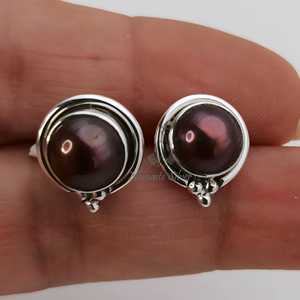 Handmade Chocolate Pearl <b>Stud</b> Earrings, Sterling <b>Silver</b>, June Birthstone - Product Image 6