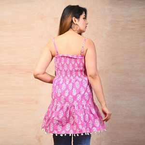 Débardeur Femme Smocké Imprimé Floral en Coton Rose - Product Image 1