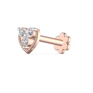 Solid 14k White Rose <b>Gold</b> Fine Jewelry Three Stone Natural Diamond <b>Nose</b> pin Trendy Design Women's Daily Wedding Engagement Gift - Product Image 1