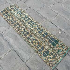 Alfombra Vintage Estilo Runner de 1.5x5.3 pies (45x161 cm), Alfombra de Lana con Estampado Animal Azul Turco - Product Image 4