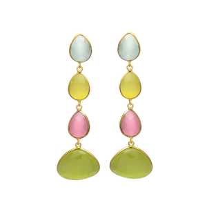 Nouvelles boucles d'oreilles pendantes en argent plaqué or avec pierres précieuses ethniques multicolores pour mariage, fiançailles, anniversaire - Product Image 1