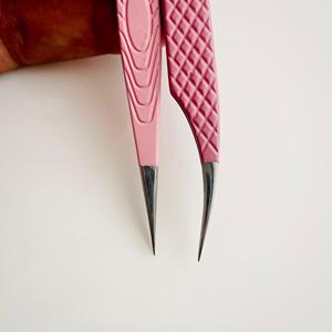 แหนบต่อขนตาตรงสีชมพูแบบโปรที่หนีบจับเพชรปลายสแตนเลสแหนบคิ้วเครื่องมือติดฉลากส่วนตัว - Product Image 5