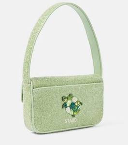 Sac à bandoulière beige style américain à motif ski d'hiver, orné de perles, pour femme, avec sangle rayée, sac à main tendance pour les fêtes, en perles de rocaille - Product Image 3