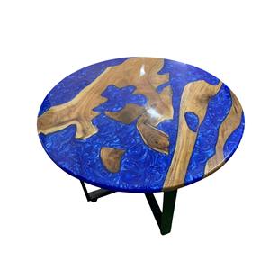 Mesa de Centro Redonda de Madera de Nogal con Resina Epoxi Azul Océano para Oficina y Sala de Estar, Mueble de Madera para el Hogar, Muestra Gratuita - Product Image 1