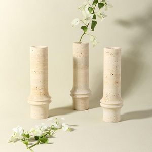 Jarrón de flores de mármol travertino de primera calidad, ideal para mesa de centro, escritorio de oficina y decoración de estantes. - Product Image 5