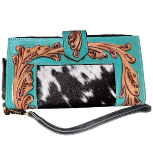 Conjunto de Bolso de Mano y Cartera de Cuero Genuino Estilo Vintage Occidental para Mujer, con Bloqueo RFID, Cierre de Cremallera, Borla, Forro de Nailon y Algodón Resistente - Product Image 1
