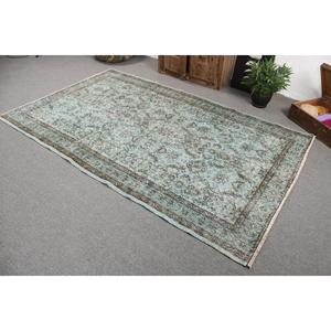 Tapis turc oriental vintage en laine, 5x8,3 pieds, bleu et marron, motif patchwork, avec envers en latex, tapis écologique pour la maison - Product Image 4