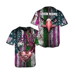 Maillot de baseball à manches courtes unisexe en maille 100 % polyester avec sublimation numérique d'aigle du drapeau américain, personnalisable avec le nom de l'équipe - Product Image 4