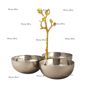 Bol décoratif martelé en acier inoxydable avec poignée en laiton, qualité supérieure, forme ronde, bol à nourriture à vendre - Product Image 1