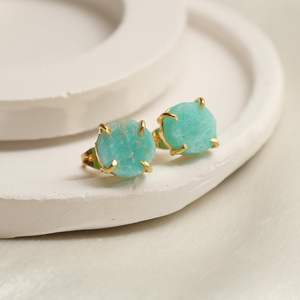 Boucles d'oreilles gemme d'amazonite brute de 8 à 10mm en argent sterling 925 artisanal Bijoux en pierres précieuses brutes - Product Image 4