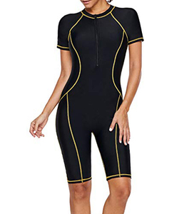 Bañador deportivo profesional de una pieza para mujer, traje de baño de manga corta con cremallera frontal, traje de baño estampado hasta la rodilla con cierre de cremallera en el pecho - Product Image 6