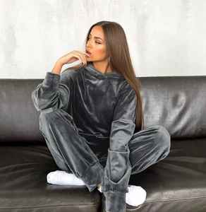 ชุดวอร์มผ้ากำมะหยี่สำหรับผู้หญิงชุดวิ่งออกกำลังกาย2ชิ้นผ้ากำมะหยี่ไม่มีลายสำหรับฤดูหนาวดีไซน์ล่าสุด - Product Image 2