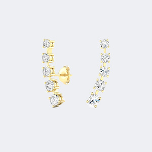 Pendientes colgantes curvos lineales con diamantes redondos de 1.10 CTW, oro de 14k, cultivados en laboratorio, con graduación, para mujer, color D, par - Product Image 5
